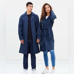 RAINS Essential long Trench Coat Raincoat Navy Blue Unisex M/L